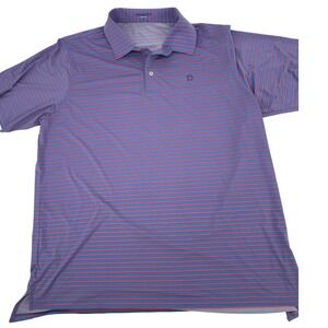 B. Draddy Sport Polo Mens XL Blue Coral Striped Stretch Golf Shirt